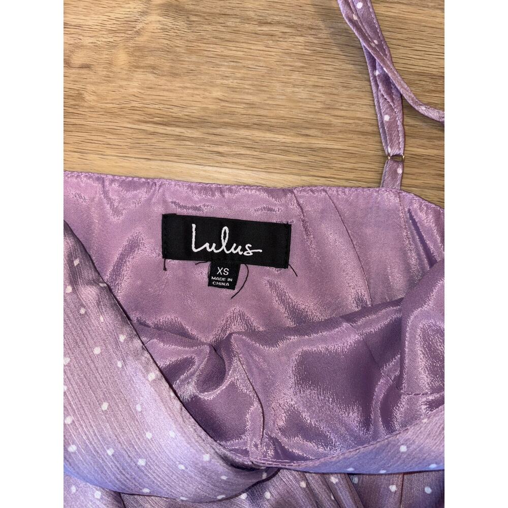 Lulu's Womens Missy Lavender Purple Polka Dot Satin Knotted Front Mini D… - Picture 6 of 7